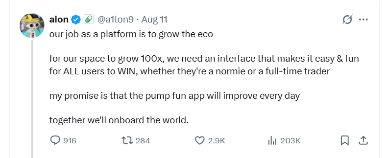 Pump.fun founder tweet